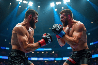 Deux combattants MMA en plein combat dans l'arène