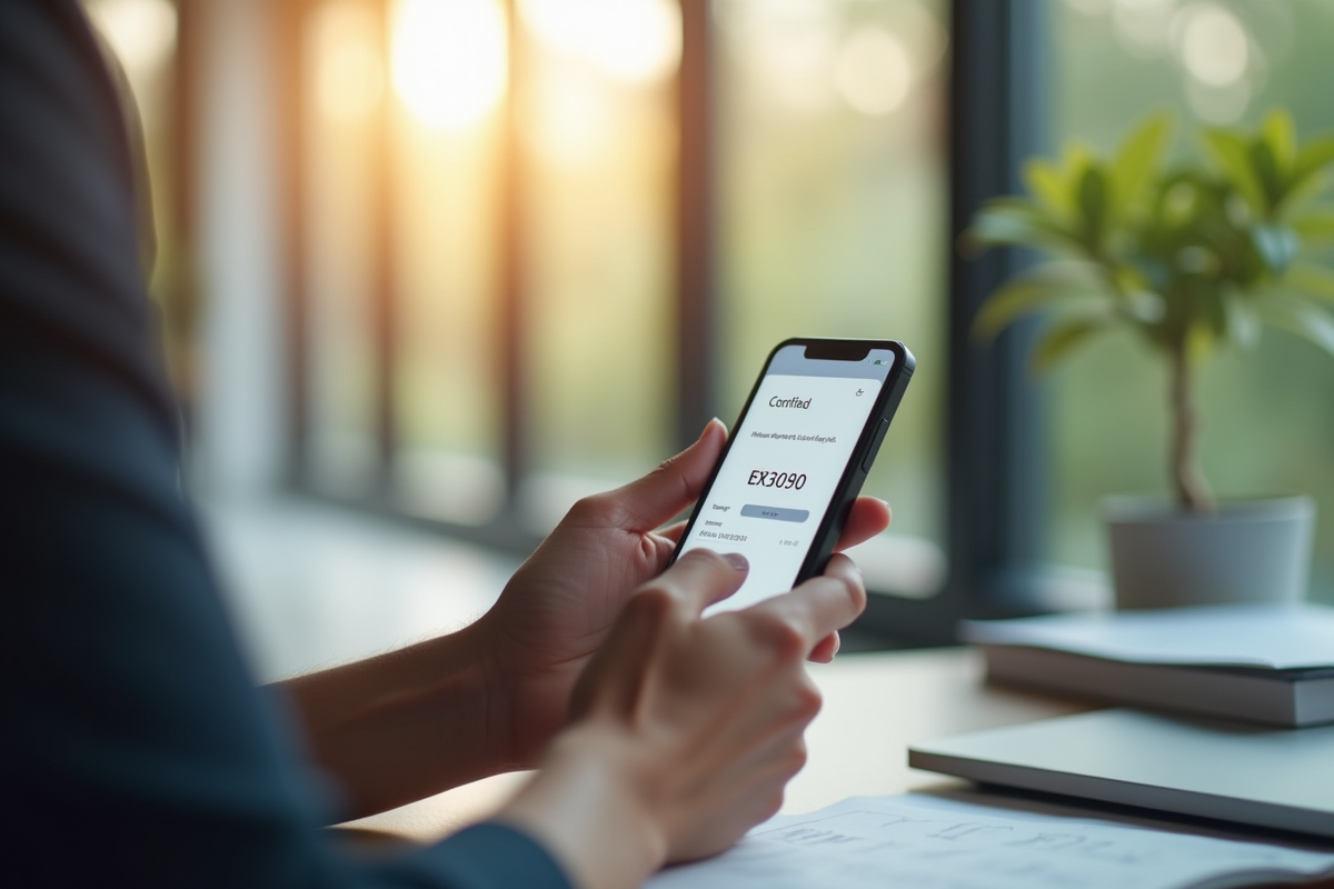 Personne utilisant un smartphone pour confirmer une transaction bancaire