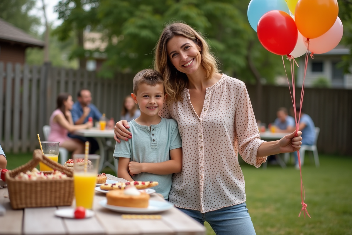 Fille et garçon avec ballons lors d