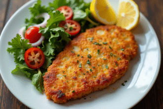 Escalope milanese dorée avec salade et citron