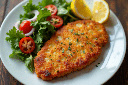 Escalope milanese dorée avec salade et citron