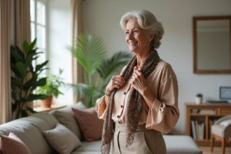 Femme confiante en mode détente dans un salon lumineux