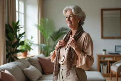 Femme confiante en mode détente dans un salon lumineux