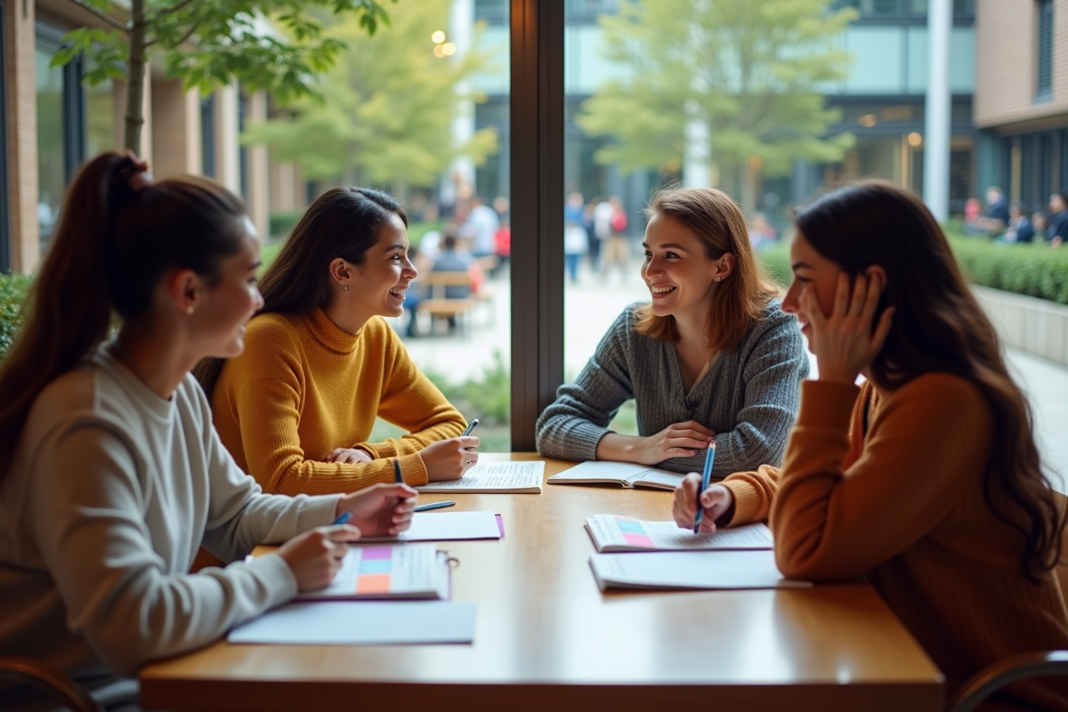 Groupe d adultes discutant autour d
