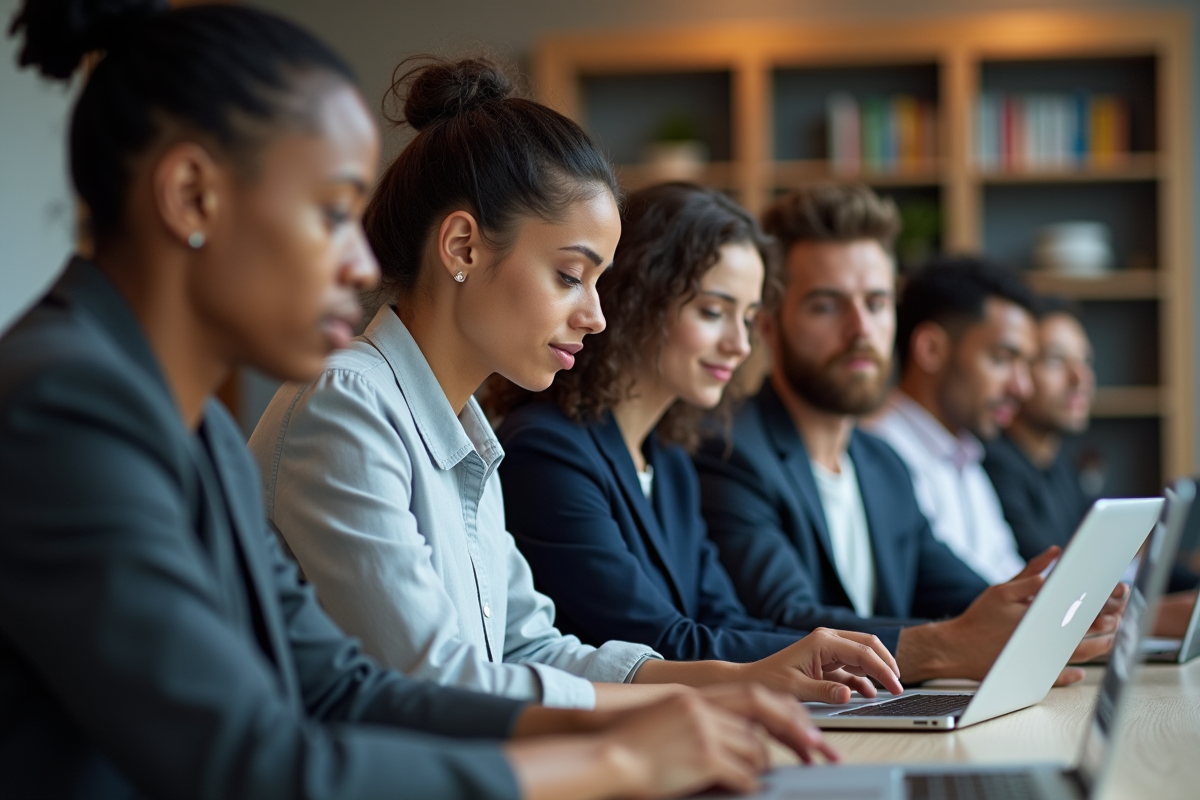 Groupe de jeunes professionnels collaborant en réunion