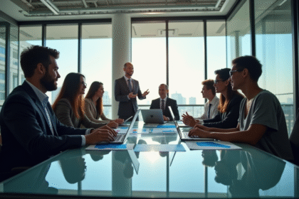Groupe de professionnels en réunion dans un bureau moderne