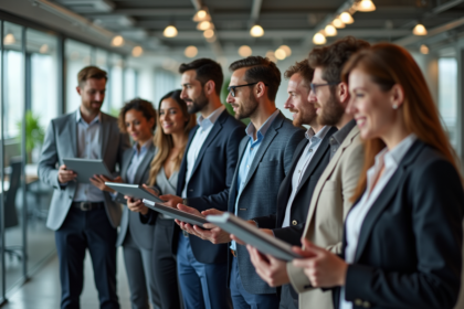 Groupe de professionnels divers dans un bureau moderne