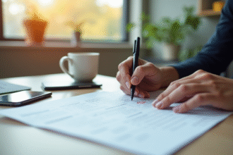 Personne remplissant un formulaire d'inscription électeur au bureau