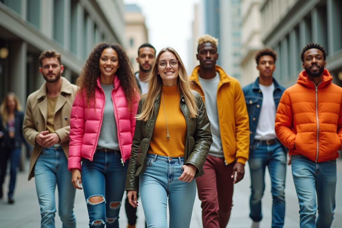 Groupe de jeunes en streetwear dans une ville dynamique