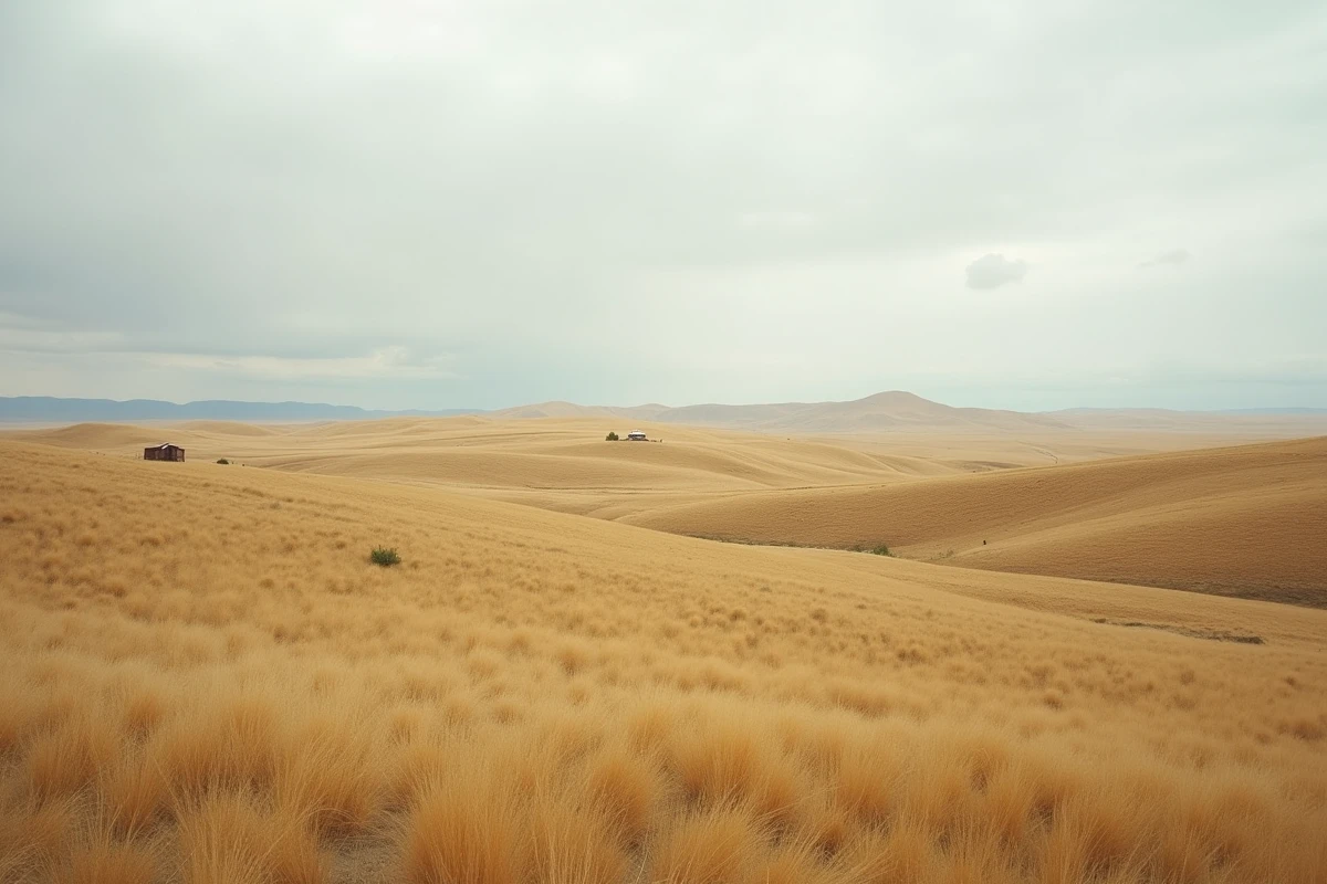 Steppe kazakhe infinie avec une yourte traditionnelle isolée illustrant le plus grand pays enclavé du monde
