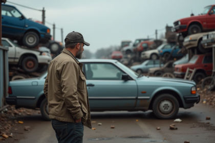 Mécanicien homme d'âge moyen dans une casse automobile