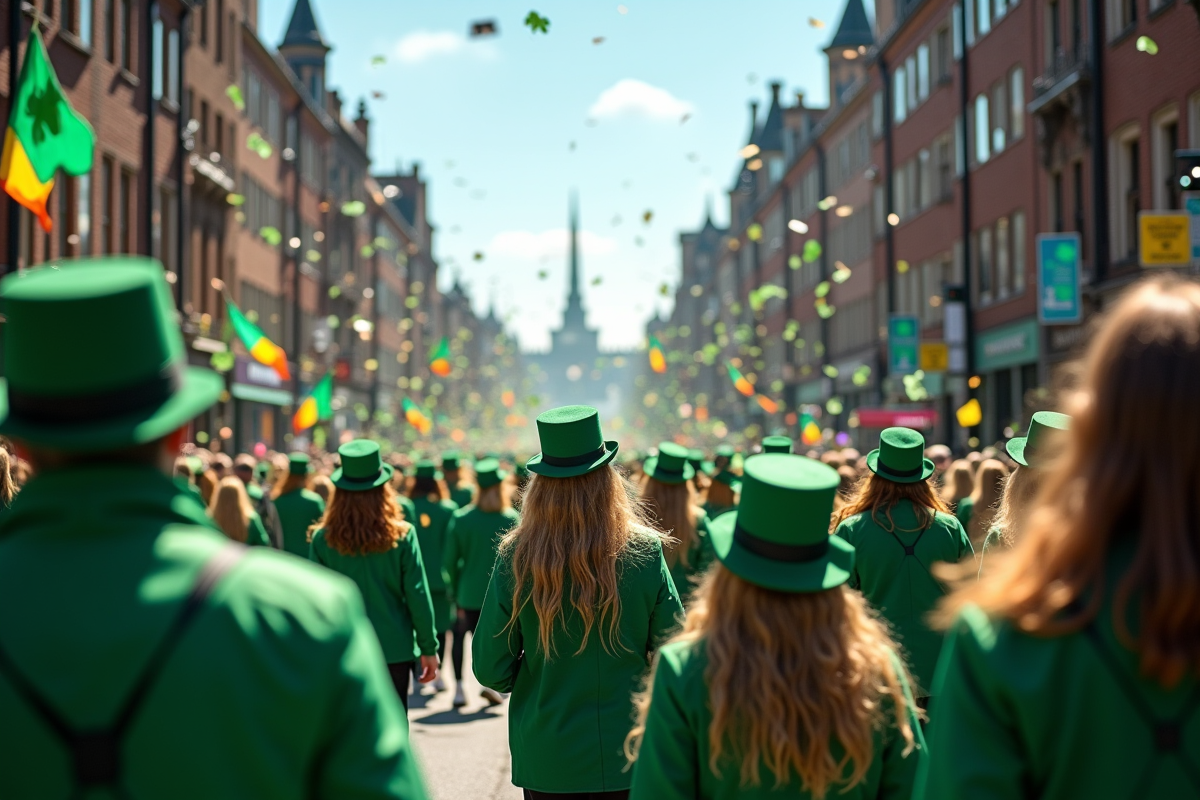 Défilé de la Saint Patrick dans les rues de Dublin en vert